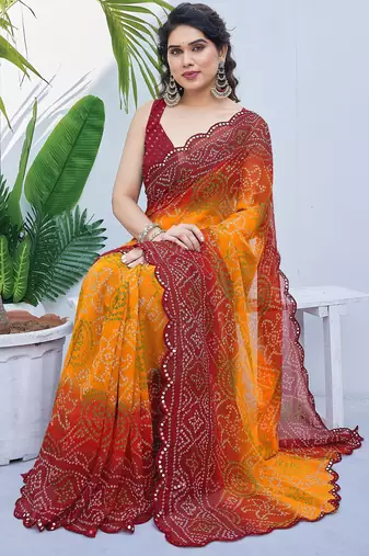 women's badhani print georgette saree -orange