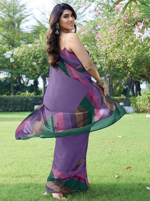 women's solid stripe print chiffon saree -lavender 4