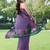 women's solid stripe print chiffon saree -lavender