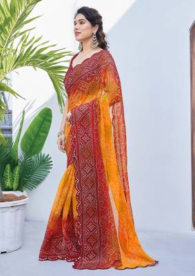 women's badhani print georgette saree -orange 3
