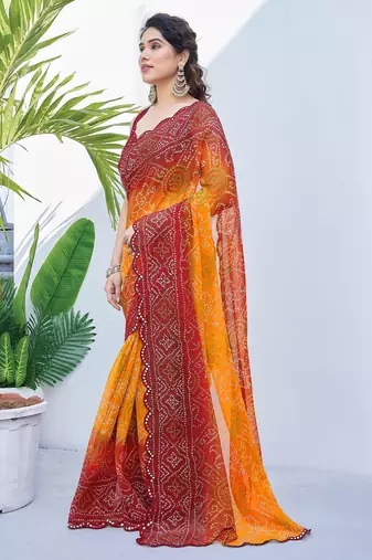women's badhani print georgette saree -orange