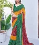 women's badhani print georgette saree -green