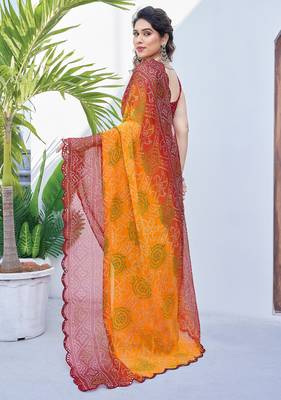 women's badhani print georgette saree -orange 4