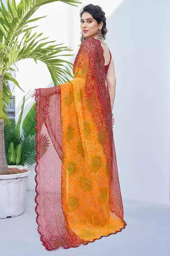 women's badhani print georgette saree -orange