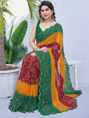 women's badhani print georgette saree -green 2