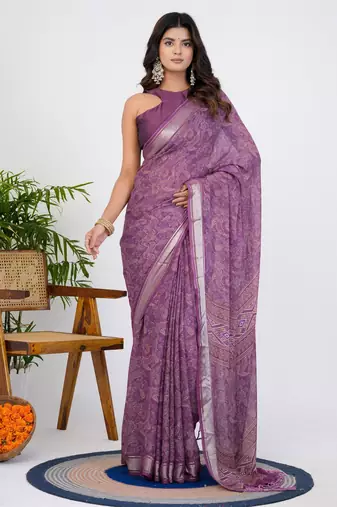 women's floral print georgette saree -lavender