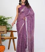 women's floral print georgette saree -lavender