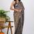 women's floral print georgette saree -brown