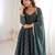 Teal Color Jacquard Butti And Lace Work Crunchy Silk Gown Set