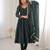 Teal Color Jacquard Butti And Lace Work Crunchy Silk Gown Set