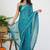 women's floral print georgette saree -blue