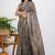 women's floral print georgette saree -brown