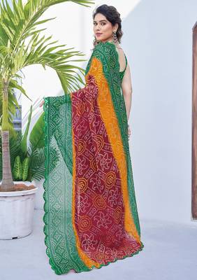 women's badhani print georgette saree -green 4