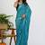 women's floral print georgette saree -blue