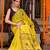 women's floral print georgette saree -yellow