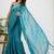women's floral print georgette saree -blue