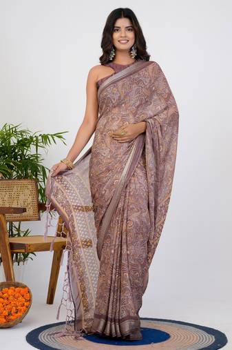 women's floral print georgette saree -pink
