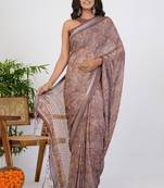 women's floral print georgette saree -pink
