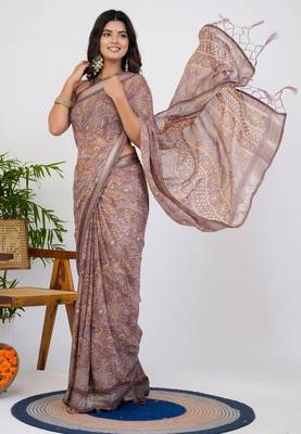 women's floral print georgette saree -pink 2