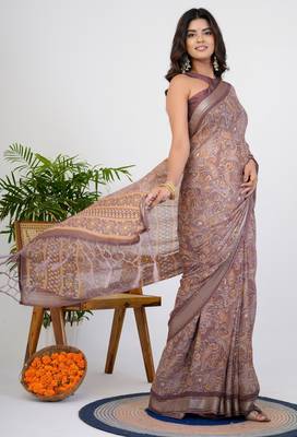 women's floral print georgette saree -pink 3