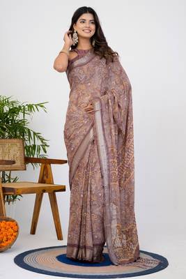 women's floral print georgette saree -pink 4