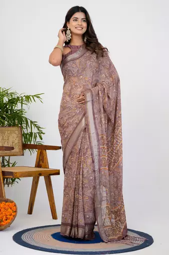women's floral print georgette saree -pink