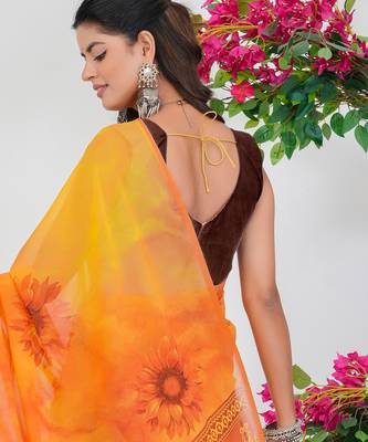 women's floral print georgette saree -yellow 3