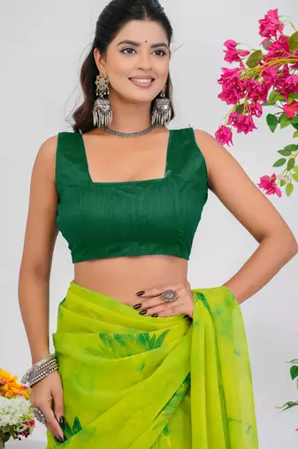 women's floral print georgette saree -yellow