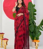 women's floral print georgette saree -red