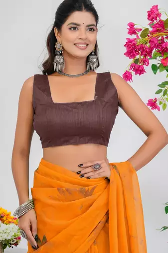women's floral print georgette saree -yellow