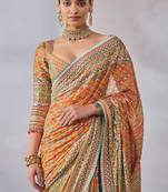 Orange chinon silk blendsaree with mirror work