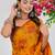 women's floral print georgette saree -yellow