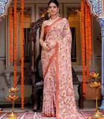 women's floral print chiffon saree -orange