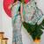 women's floral print chiffon saree -blue