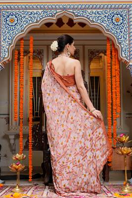 women's floral print chiffon saree -orange 4