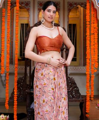 women's floral print chiffon saree -orange 5