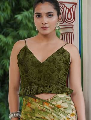 women's floral print chiffon saree -green 4