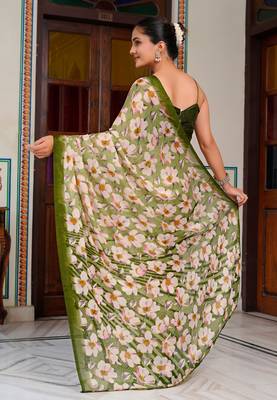 women's floral print chiffon saree -green 5