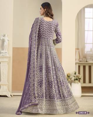 LAVENDER ZARI WORK GEORGETTE DESIGN GOWN  3