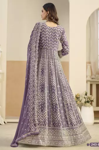 LAVENDER ZARI WORK GEORGETTE DESIGN GOWN 