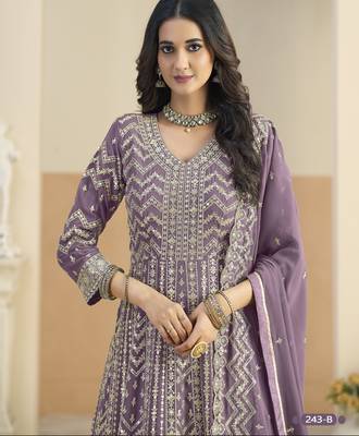 LAVENDER ZARI WORK GEORGETTE DESIGN GOWN  4