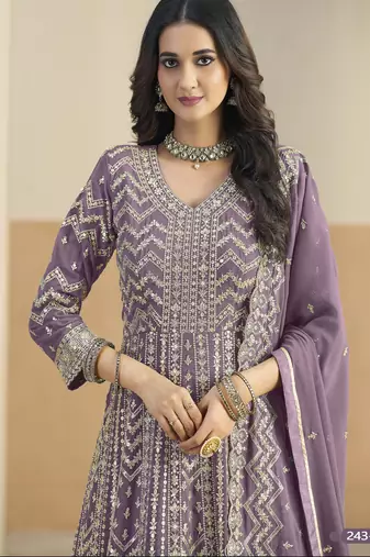 LAVENDER ZARI WORK GEORGETTE DESIGN GOWN 