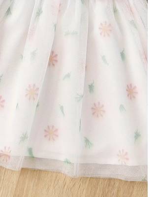 White floral embroidered net cotton kids party wear dress 5