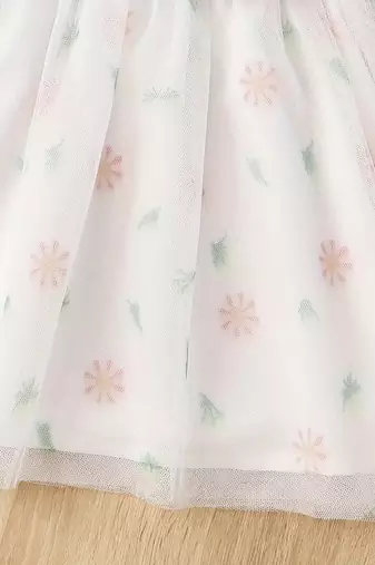 White floral embroidered net cotton kids party wear dress