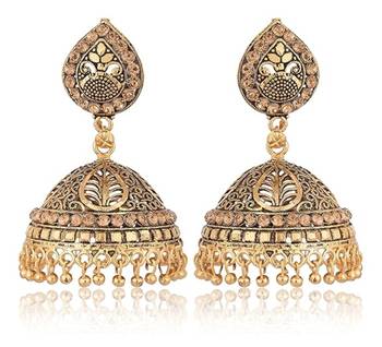 Gold and Black base metal Jhumki for women 1
