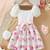 White & pink floral printed cotton lace puff sleeve kids party wear dress