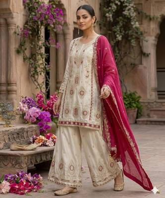 Chinon white and crimson salwar set 3