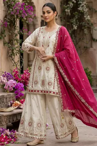 Chinon white and crimson salwar set