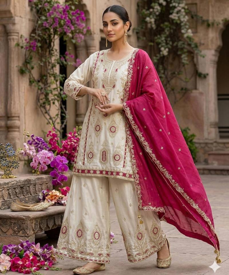 Chinon white and crimson salwar set
