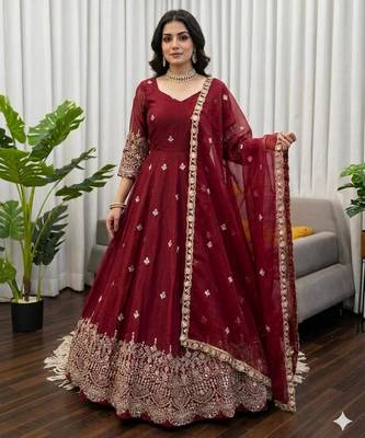 Maroon silk blend anarkali set 3